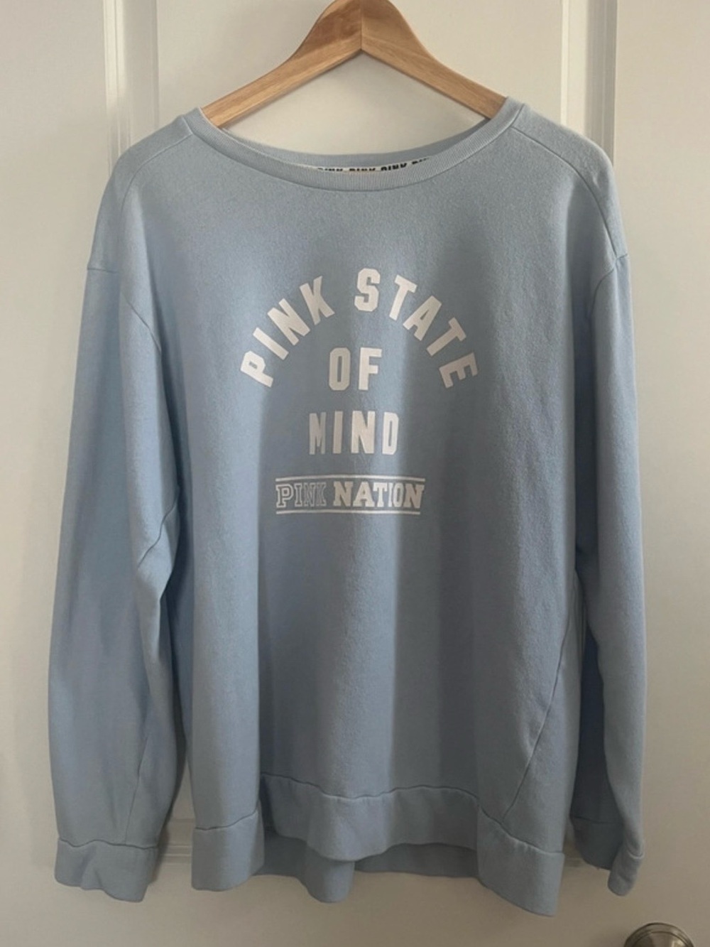 Victoria's Secret PINK Light Blue Sweatshirt with White Logo Trim